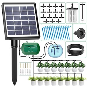 AnseTo Solar Bewässerungssystem für 2024 Neuestes Automatische Bewässerungscomputer für Garten, Balkon, Greenhouse Pflanzen, Kübelpflanzen im Freien mit 12 Timer-Modi und 15 Bewässerung Tropfschlauch