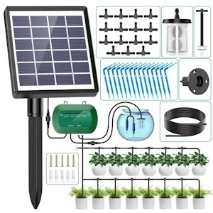 AnseTo Solar Bewässerungssystem für 2024 Neuestes Automatische Bewässerungscomputer für Garten, Balkon, Greenhouse Pflanzen, Kübelpflanzen im Freien mit 12 Timer-Modi und 15 Bewässerung Tropfschlauch 