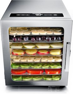 Arendo - Edelstahl Dörrautomat 8 fach - 500 Watt mit Temperaturregler - Dörrgerät für Lebensmittel Fleisch Früchte Obst Pilze - Timer bis zu 24 h - 8 Einlegefächer - GS - Dehydrator