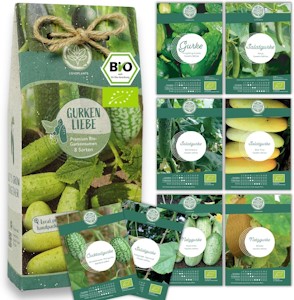 Bio Gurken Samen Set – 8 Sorten samenfeste, Freiland geeignete Bio Gurkensamen – mit extra viel Gurken Saatgut für deinen Balkon, Beet oder Garten. Snackgurken, Minigurken und Salatgurken Samen.