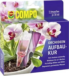 COMPO Orchideen-Aufbaukur für alle Orchideen-Arten, Orchideen-Dünger, 4 Wochen Langzeitwirkung, 5 Ampullen je 30 ml