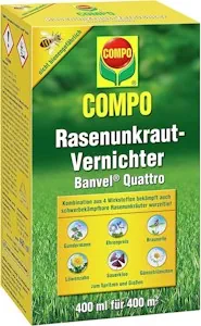 COMPO Rasenunkraut-Vernichter Banvel Quattro (Nachfolger Banvel M), Unkrautvernichter für schwer bekämpfbares Unkraut, Konzentrat, 400 ml (400 m²)