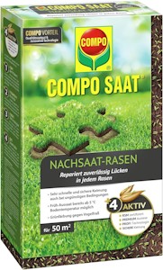 COMPO SAAT Nachsaat-Rasen, Rasensamen / Grassamen, Spezielle Nachsaat-Mischung mit wirkaktivem Keimbeschleuniger, 1 kg, 50 m²  - Jetzt bei Amazon kaufen*