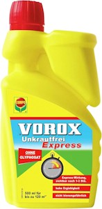 VOROX Unkrautfrei Express – Unkrautvernichter – Konzentrat – Anwendung zwischen Gemüse- und Zierpflanzen – wirkt gegen Algen, Moos und mehr als 50 Unkräuter – 500 ml