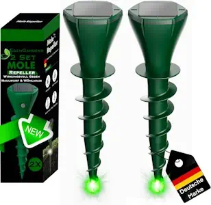 EdenGardens® 2er Pack 'MOLE Repeller' Maulwurf Vertreiber bestes Mittel gegen Wühlmäuse & Maulwurf - Maulwurfschreck Solar Testsieger Beste Maulwurfabwehr OHNE Karbid gegen Maulwürfe