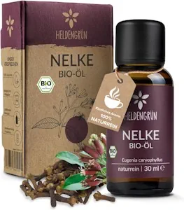 Heldengrün® BIO Nelkenöl [100% NATURREIN] Nelkenöl zum Einnhemen - Echtes Gewürznelkenöl - Ätherisches Nelkenöl Zahnschmerzen -Nelken Duftöl Clove Oil 