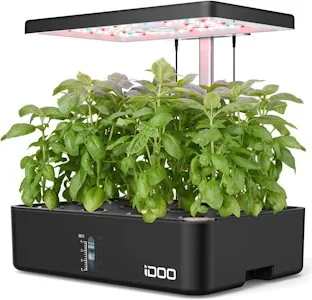 iDOO Hydroponisches Anzuchtsystem, 12Hülsen Indoor Kräutergarten mit Automatisch Timer, Smart Garden mit LED Pflanzenlampe und Ventilato, Höhenverstellbar kräutergarten Set, Schwarz