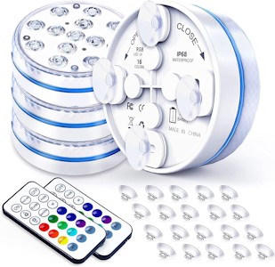 Joycome Poolbeleuchtung 4 Stück 13 RGB LED Unterwasser Pool Licht, Whirlpool Beleuchtung mit Fernbedienung, Magnet, Poollampen IP68 Wasserdicht Schwimmlichter für Vase Teich Spa Badewanne Aquarium [Energieklasse A]