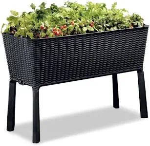 Keter Easy Grow modernes Hochbeet, grau, inkl. Bewässerungssystem, Rattanoptik, passend für Balkon, Terrasse oder Garten