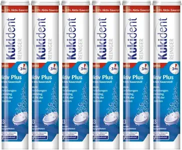 Kukident Aktiv Plus Reinigungstabletten - Tabs zur Reinigung von Zahnersatz, Zahnprothese & Gebiss - 6 x 33 Tabletten