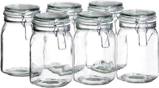 Mäser 925340 Gothika, Einmachgläser 1 l, 6er Set, made in Germany, Vorratsgläser mit Deckel und Drahtbügel zum luftdichten Aufbewahren, Einkochen und Einlegen, Glas, transparent