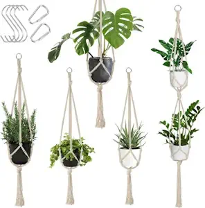 Makramee Blumenampel, 5er Set Blumenampeln Zum Aufhängen, Baumwollseil Hängeampel Beige, Hängetopf für Pflanzen, Blumenampel für Innen, Außen, Garten, Balkon, Fenster, Wohnzimmer (3 Größen)