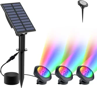 NATPOW Solar Teichbeleuchtung, RGB Unterwasser Teichlicht Landschaftsscheinwerfer Teichleuchten Tauchstrahler mit IP68 wasserdicht, Farbwechsel Gartenbeleuchtung für Garten, Patio, Baum (3 in 1) [Energieklasse A+]