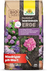 Neudorff NeudoHum HortensienErde – Torffreie Bio-Erde für prächtige Hortensien in Topf und Kübel. Auch für Moorbeetpflanzen geeignet, 20 Liter, Braun 