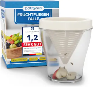 Patronus Fruchtfliegenfalle für Küche - 1x Wiederverwendbare Fruchtfliegen Lebendfalle zum Fruchtfliegen dauerhaft loswerden, spülmaschinengeeignete Fruit Fly Trap, robuste Obstfliegenfalle Küche