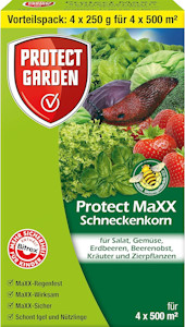 PROTECT GARDEN Protect MaXX Schneckenkorn, Vorteilspack 4x250g - für 4x500 m² hochwirksames regenfestes Ködergranulat gegen Schnecken.