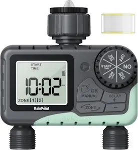 RAINPOINT Bewässerungscomputer mit 2 ausgängen Gesteuerten Ausgängen, Einfache & Schnelle Automatische/Manuell Bewässerungssteuerung, Garten Bewässerungsuhr mit LCD-Display