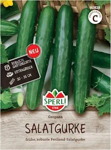 Sperli Salatgurkensamen Gergana 80828 für 35 Pflanzen – Ertragreiche Gurkensamen für Gewächshaus & Freiland, Kübelgeeignet, Bitterfrei, Aromatisch, Bis 35 cm lang, Gemüsesamen