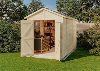 Storehaus Geräteschuppen Serena XL mit Satteldach, Gartenhaus klein B 186 x T 306 cm, Lagerhaus aus Fichtenholz inkl. Fundamentrahmen, 5,69 m² Grundfläche, Nut-und-Feder-Bauweise, 12 mm Wandstärke