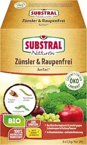 Substral Naturen Bio Zünsler-und Raupenfrei XenTari, biologisches Spritzpulver gegen Buchsbaumzünsler und Schadraupen, 8x2,5g, Blau 