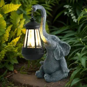 Umikk Elefanten Deko mit Solar Laterne Gartenfiguren, 25,5 cm Elefantenstatue mit Solar Light, Elefant Tier Statue Deko für Garten, Wetterfest, für Frauen, Mutter, Ehefrau [Energieklasse A]