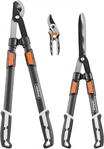 VonHaus 3-Teiliges Gartenscheren Set – Baumschere, Heckenschere, Gartenschere – Teleskopisch Verlängerbare Strauchschere mit Weichen Griffen – Leicht