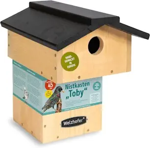 Welzhofer Nistkasten Toby, Vogelhaus mit 45mm Einflugloch, handgemacht in Europa, für Stare und viele weitere Höhlenbrüter, Bunt- & Mittelspechte, katzensicheres Vogelhaus