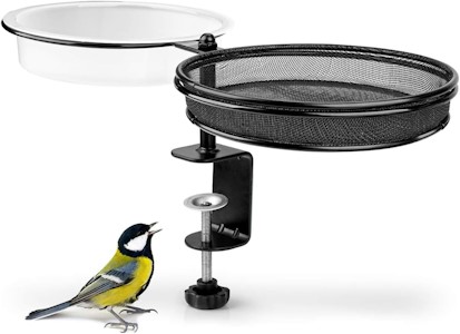 WILDLIFE FRIEND I Vogelfutterspender und Vogeltränke hängend - mit Balkonhalterung ? 18cm I 2-in-1 Vogeltränke Balkon, Vogelhaus Garten Metall für Sommer Vogelfutter