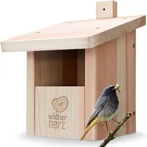 wildtier herz I Vogel Nistkasten Rotkehlchen, Rotschwänzchen aus Massiv-Holz - Verschraubt, Nistkästen für Vögel, Halbhöhle für Gartenrotschwanz, Vogelhaus Wetterfest