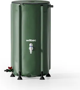 Wiltec Faltbare Regentonne 100 l mit Deckel, Regenfass aus 620 g/m² PVC, Regenwassertank mit Wasserhahn, Wasserspeicher Garten mit Schlauchanschluss 