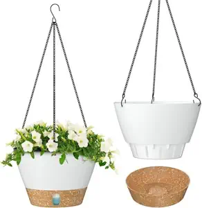 ZMTECH Hängetopf für Pflanzen, 20cm Blumentopf Ampel Hängend, Kunststoff Hänge Blumentopf mit Untersetzer für Außen Draußen Deko für Garten Balkon Wohnzimmer(2er-Set, Weiß)